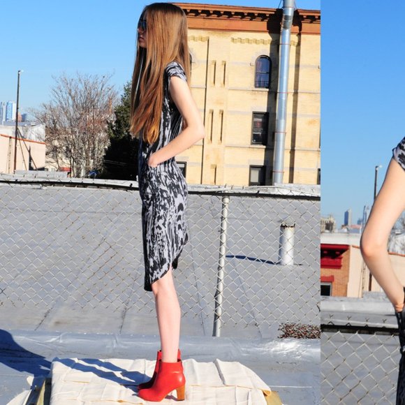 NWT COREY Grey Printed Silk Blend Slim Hi-Lo Dress Size 2 Made in USA MSRP $288 - Picture 6 of 14